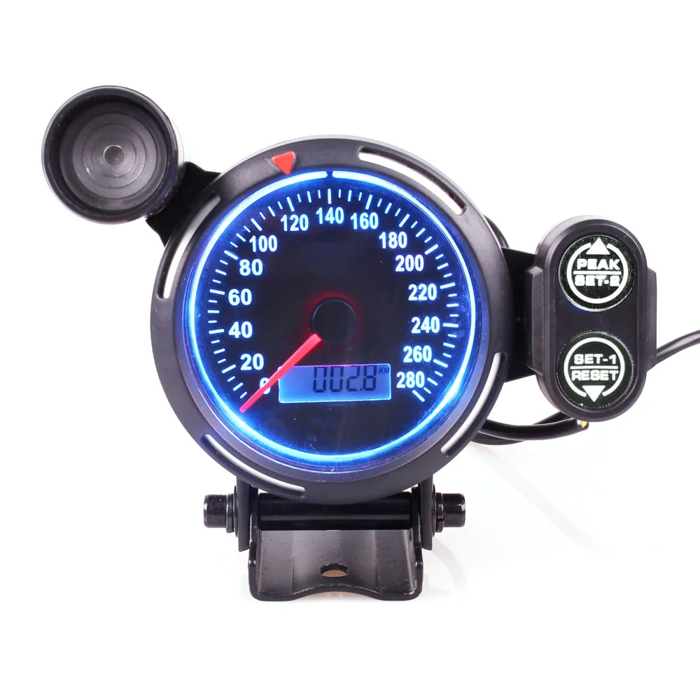 80MM Speedometer Odometer Blue and Red KMH MPH Speedometer With Red Shift Light for Car Auto Gauge