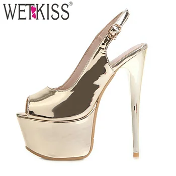 

WETKISS Stiletto Heels Pumps Women Peep Toe Footwear Platform Pumps Female Party Buckle Shoes Woman 2019 Plus Size 33-48