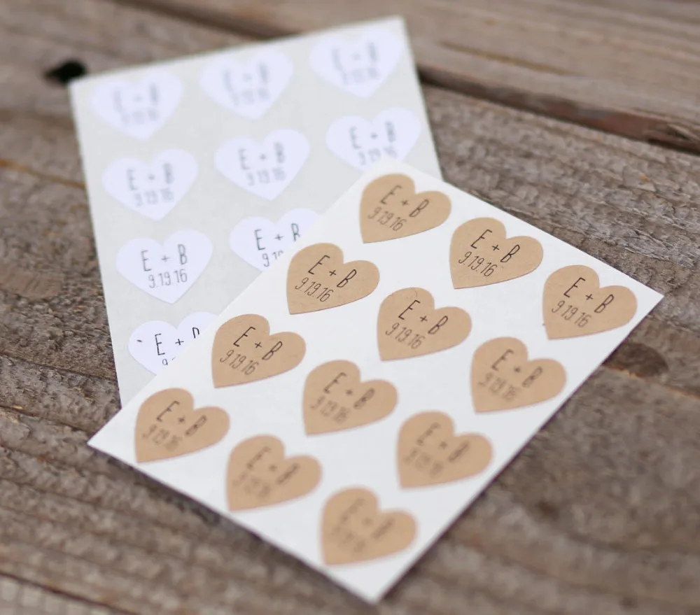 

100 Pieces, 3-7CM, Custom Personalized, Wedding Stickers, Invitations, Candy Favors Boxes Labels, Birthday, Heart Shape