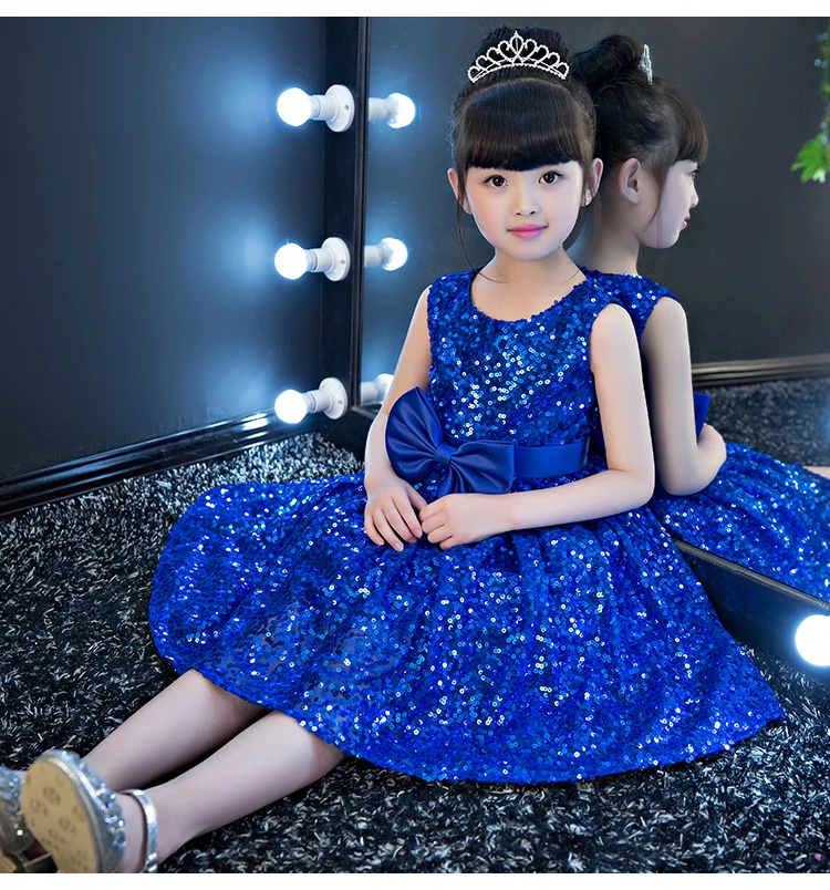 

High Quality Sequin Bow Girl Summer Dress Flower Girl Party Pageant Princess Wedding Dress Girl First Communion Dresses