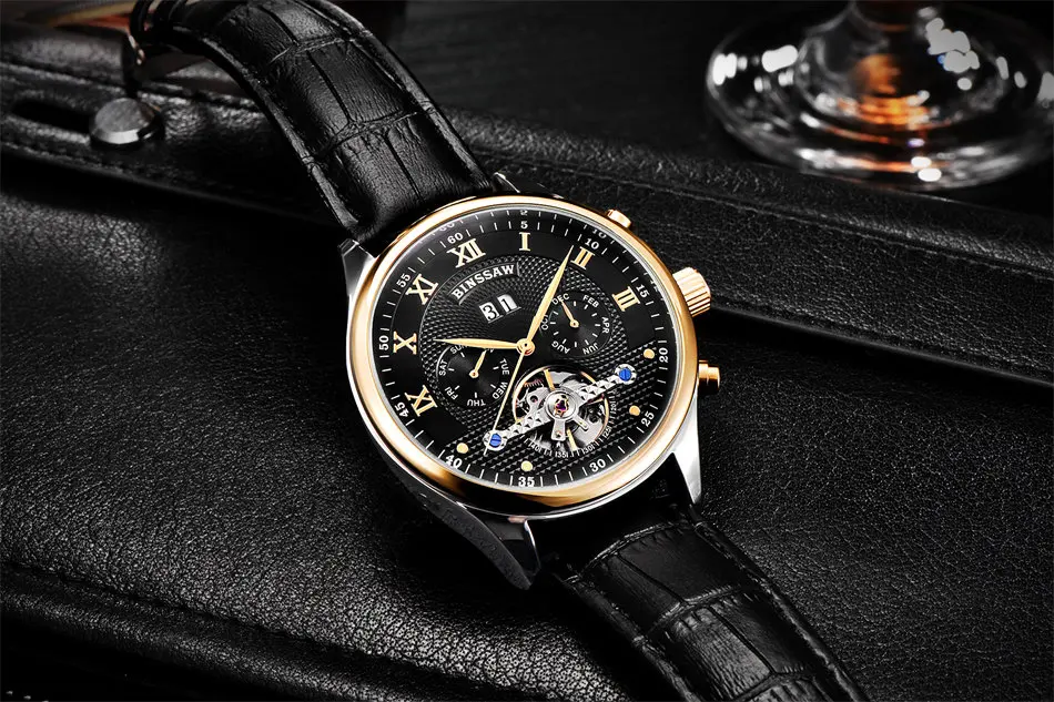 Fashion Luxury Brand BINSSAW leather Tourbillon Watch Fashion Luxury Brand BINSSAW leather Tourbillon Watch
