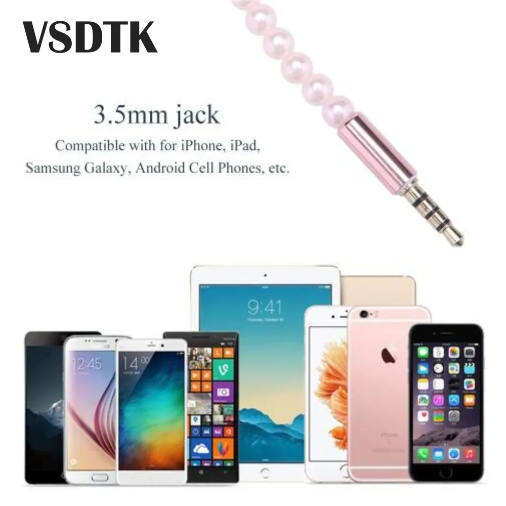 

New girl Rhinestone Jewelry Pearl Necklace Earphones With Mic Beads 3.5mm headset For iphone Xiaomi Connect To Audio Devices
