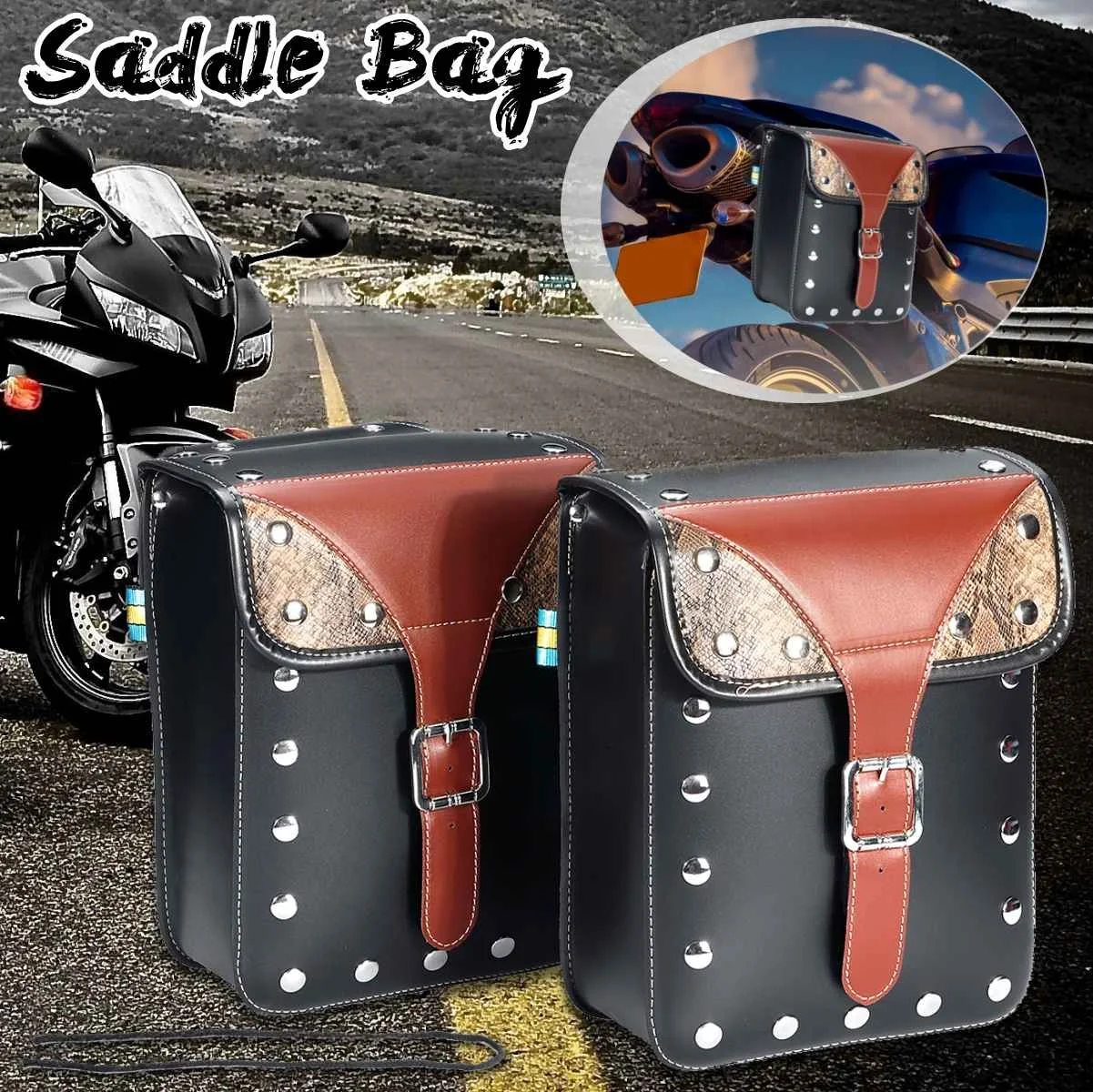 

2Pcs Universal PU Leather for Honda for Suzuki for Kawasaki for Yamaha Motorcycle Saddle bag Side Bag Case Cool Pair Left Right
