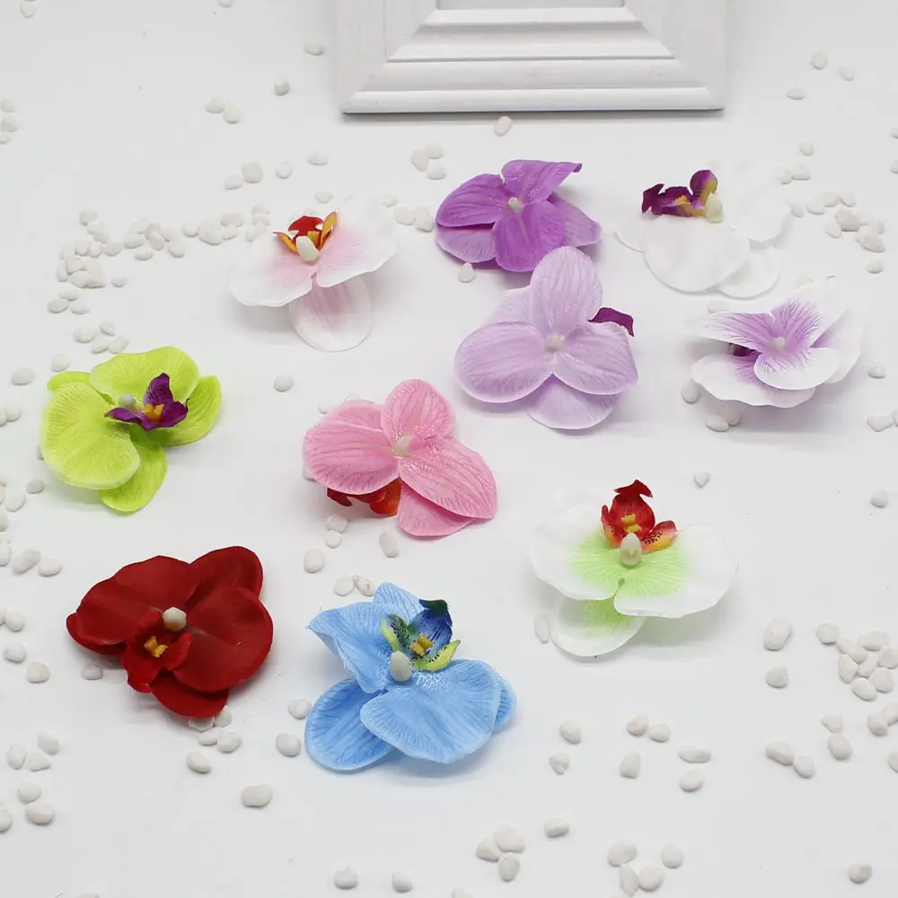 

5pcs / lot Butterfly Artificial Silk Flower Head for Wedding Floral Decoration diy Handmade Cymbidium Plant Decoration