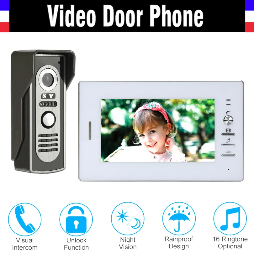 

Video Doorbell Home Security 7 inch Monitor Video Door phone video Intercom System IR night vision Aluminum Alloy Camera