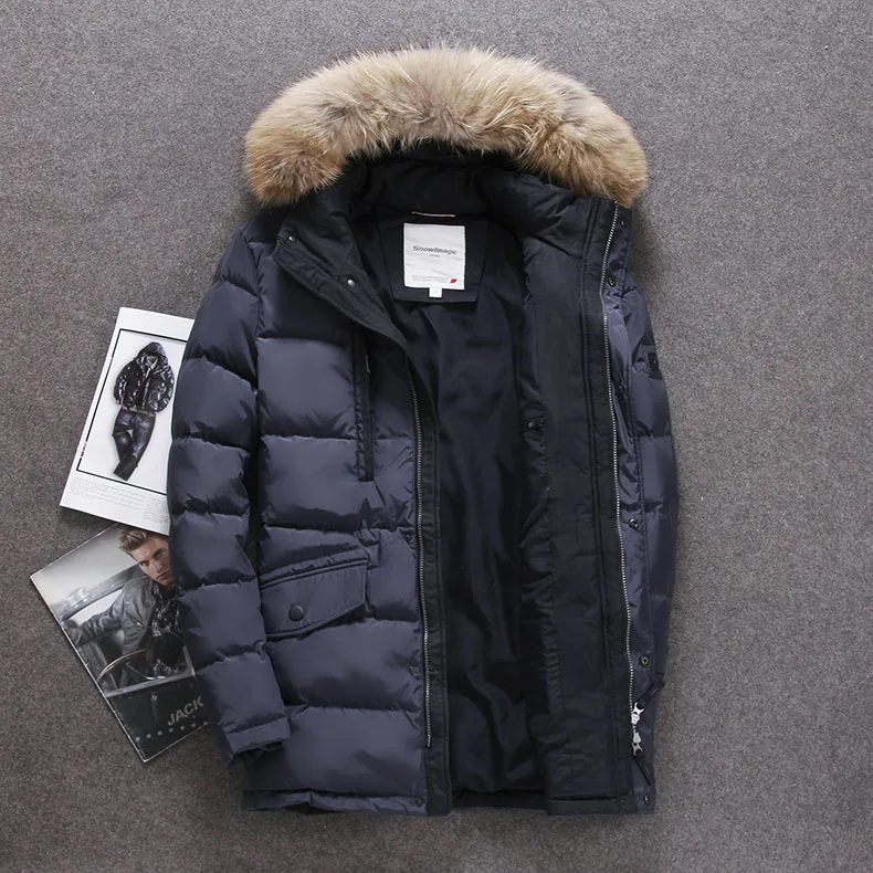 80% OFF DHfinery mens winter down jacket long design 90% white duck down coat Raccoon fur collar down jacket at minus 40 degrees S306