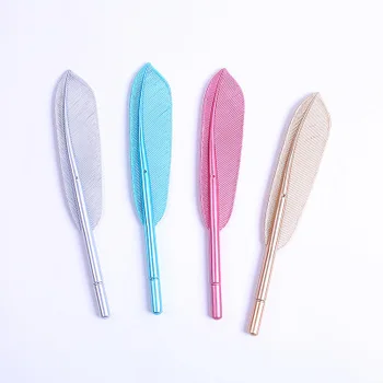 

2019 creative new color feather shape gel pen black signature pen gift student gift