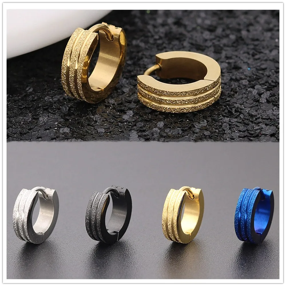 

Silver earrings for women sanding matte flat fashion stainless steel jewelry gold stud earrings men accessories wholesale