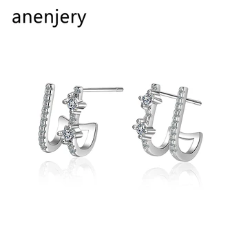 

anenjery New Design Silver Color Mosaic Zircon Earring For Women Gift oorbellen boucle d'oreille S-E824