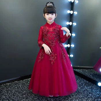 

Girls Tutu Birthday Princess Party Lace Dress Children Elegant Luxury Embroidery Flowers Wedding Dress Student Hoster Dress
