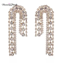 Banny/розовые свадебные серьги со стразами и цепочкой с кисточками для женщин, блестящие серьги с кристаллами, роскошные геометрические серьги