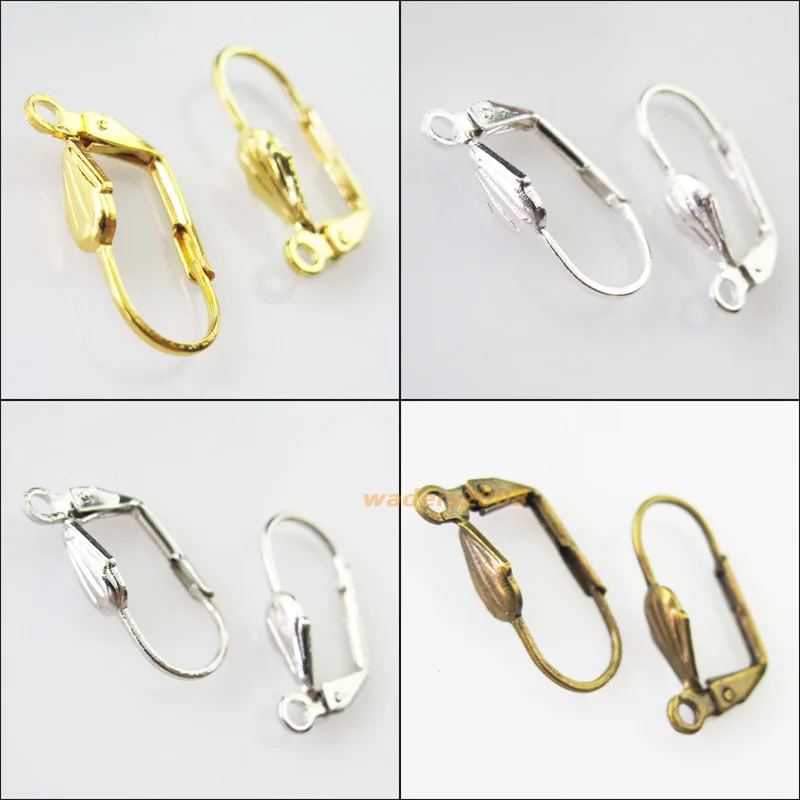 

20Pcs Leaves Lever Back Splitring Earring Hooks 11x19mm Gold Dull Silver Bronze Plated