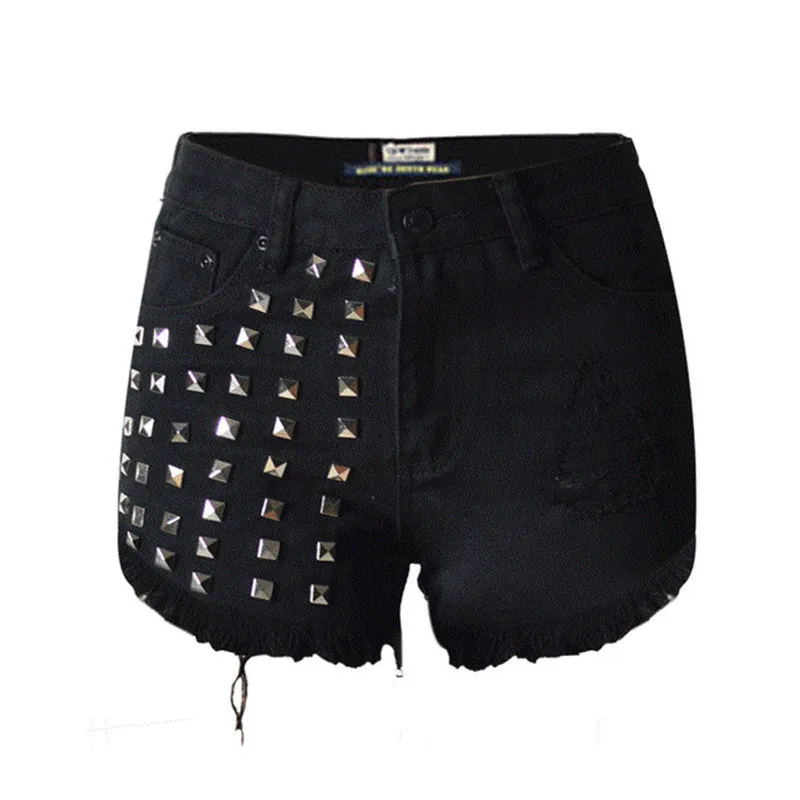 ZOUHIRC черные пикантные женские джинсовые шорты с бахромой в заклепках рваные Горячие Джинсы Летние Для женщин Высокая талия джинсы потертые