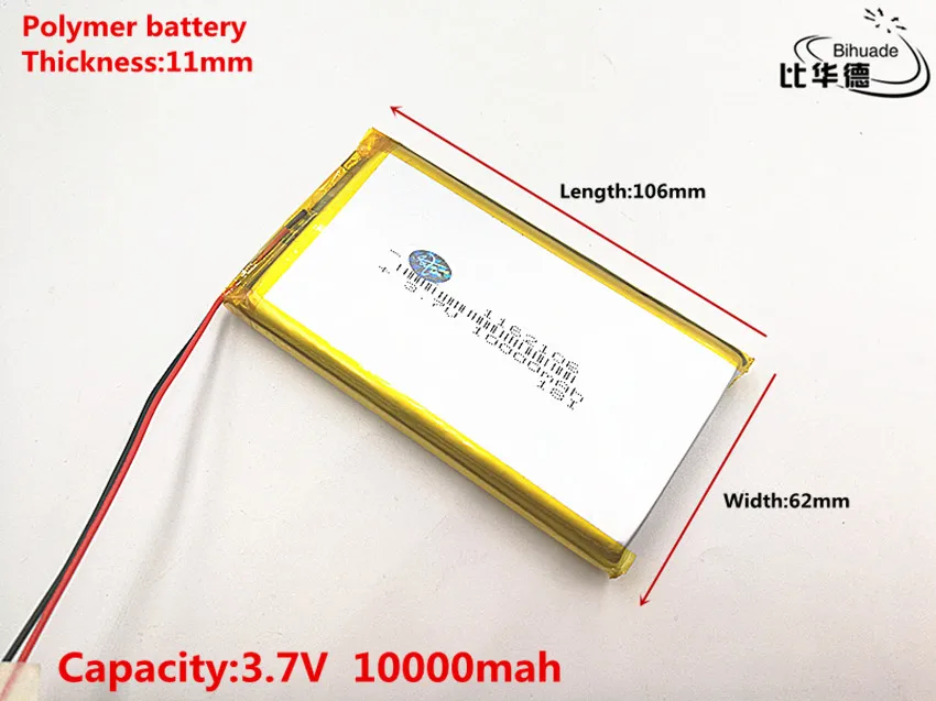 Хорошего качества 3,7 V, 10000 mAH, 1162106 полимерный литий-ионный/литий-ионный аккумулятор для игрушки, POWER BANK, gps, mp3, mp4