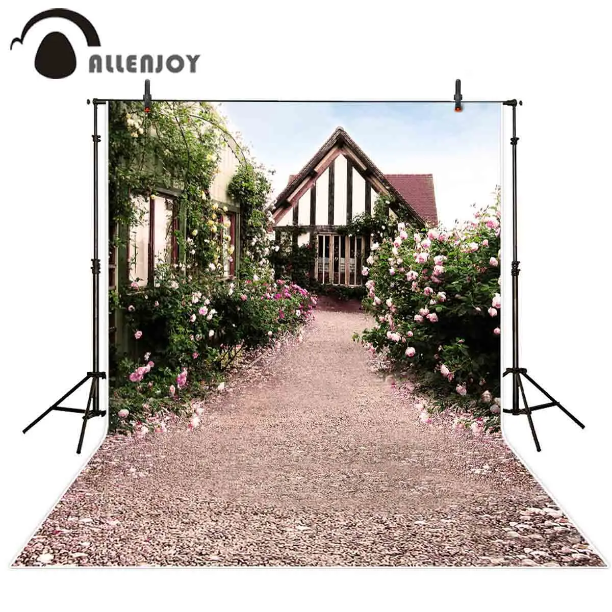

Allenjoy Wedding backdrops Floral path wood house vine window outside photography background photoshoot photophone photocall