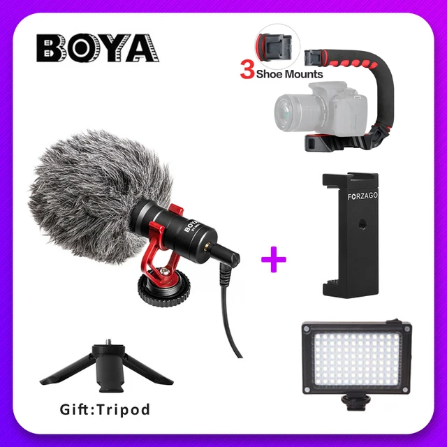 BOYA BY-MM1 микрофон накамерный видео Запись микрофон для Xiaomi DJI Osmo Карманный DSLR камера sony iPhone PK Rode - Цвет: add Grip Clip Light