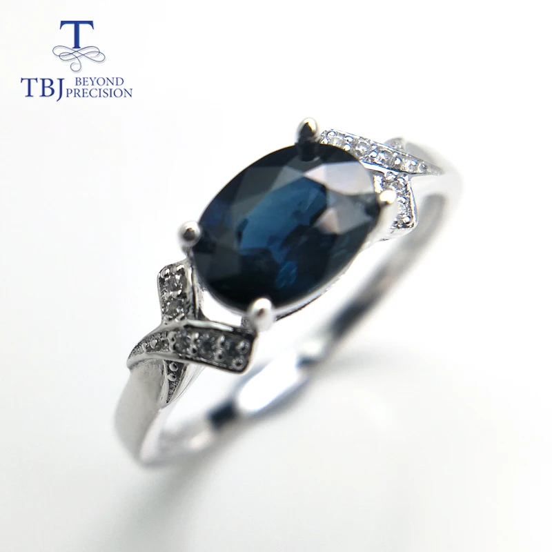 

TBJ, Natural Australian blue Sapphire oval cut 6*8mm 1.4ct gemstone Ring ,classic design Ring in 925 sterling silver