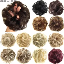 Delice בנות מתולתל גומיית פקעת עם גומייה חום אפור סינטטי שיער טבעת לעטוף על מבולגן Bun קוקו(China)