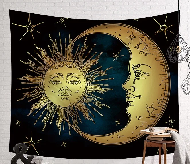 

CAMMITEVER Cartoon Golden Silver Sun Moon Tapestry Home Tapestries Wall Hanging Bedroom Living Room Sofa Fabric Tapestry