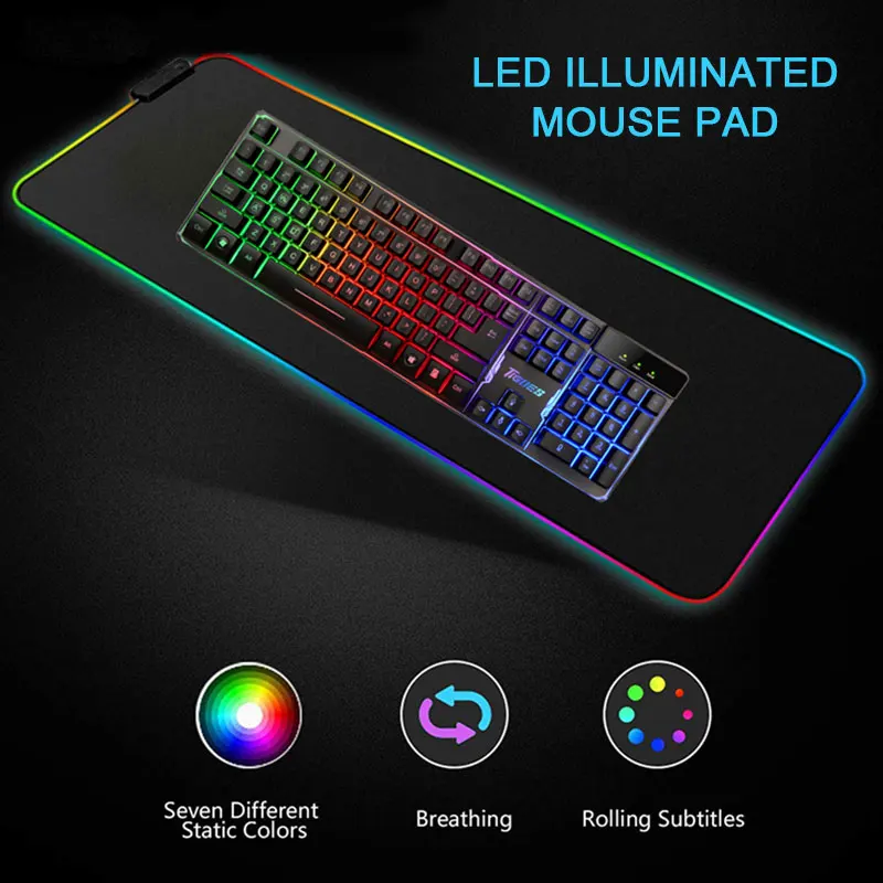 5 V Usb2.0 RGB Extra Large резиновый коврик для мыши + ткань Мышь клавиатура коврик с блокировкой края офисные Anti-slip Gaming геймерский коврик для мыши