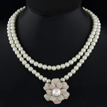 Collier Femme Double Layer Collar Simulated Pearl Necklace for Women Short Design grace flower Choker Statement Jewelry