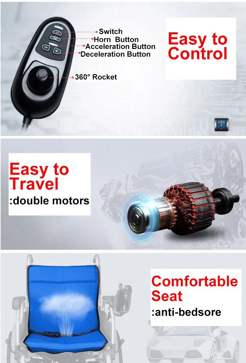 Excellent Foldable Medical Power Wheelchair Electric Handicapped Scooter with Powerful battery Double Motors for the Disabled and Elderly 8 Excellent Foldable Medical Power Wheelchair Electric Handicapped Scooter with Powerful battery Double Motors for the Disabled and Elderly 8