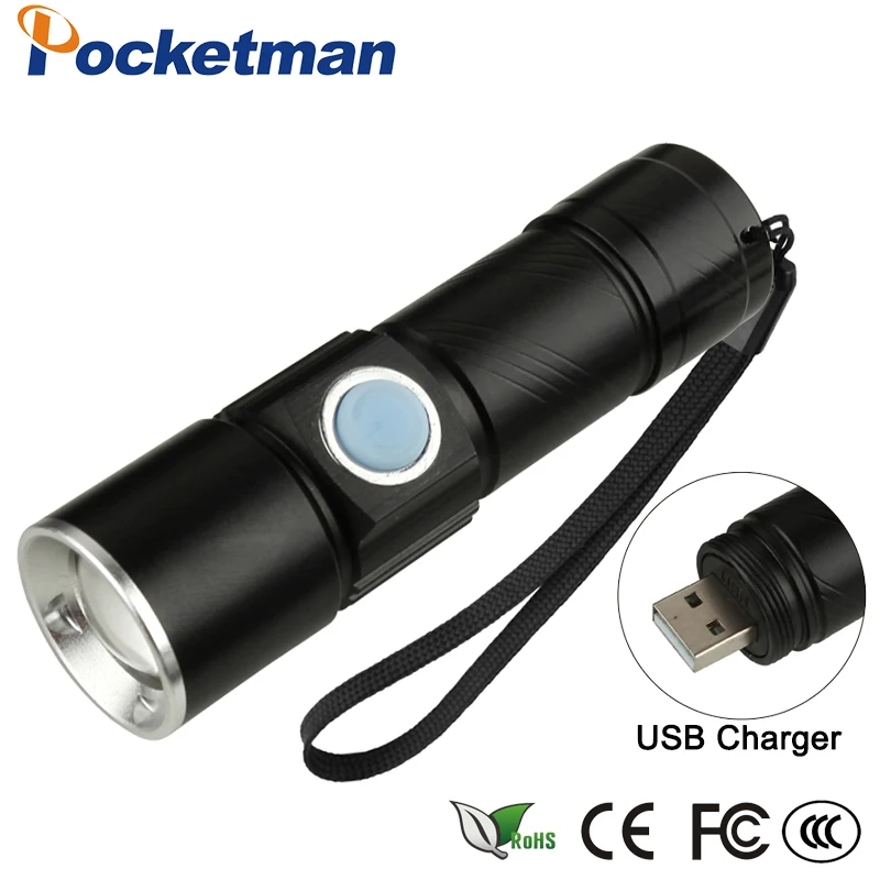 

USB Handy Powerful LED Flashlight Rechargeable Torch usb Flash Light Bike LED Zoomable Lamp For Hunting Black z20