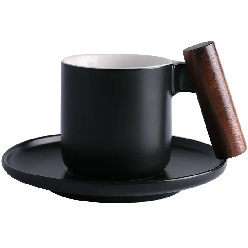 Высокое качество элегантная крутая керамическая кружка твердая деревянная ручка чайник экзотическая кофейная чашка блюдо
