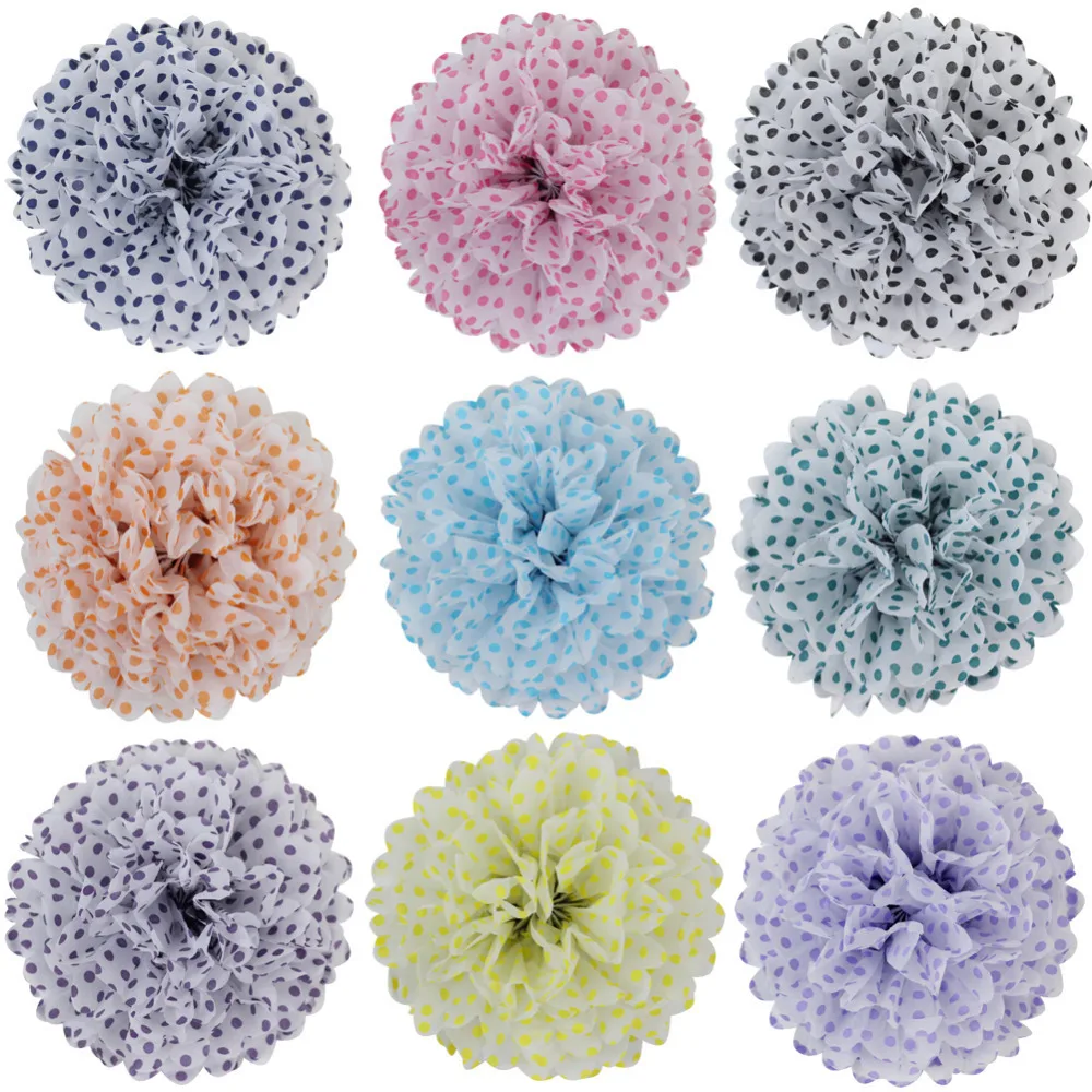 5pcs 20cm Polka Dot Tissue Paper Pom Pom Flower Ha...
