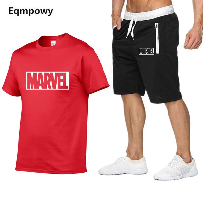 Лето 2019 г. набор Marvel мужские повседневные двойка костюм футболка с короткими рукавами и модные мужская одежда Комплект Спортивный костюм