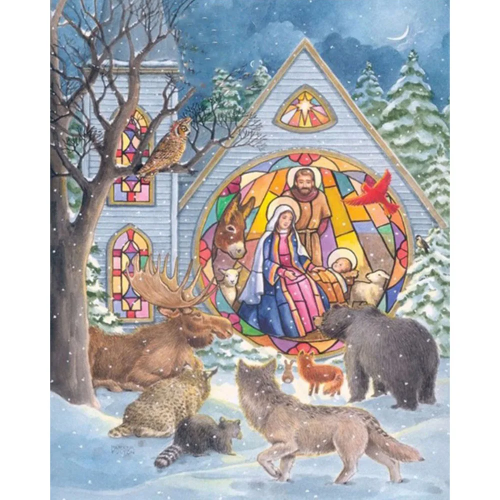 

Cross Stitch Kit DIY Diamond Embroidery Animal in snow Full Square/round Diamond Painting Mosaic Home Decor