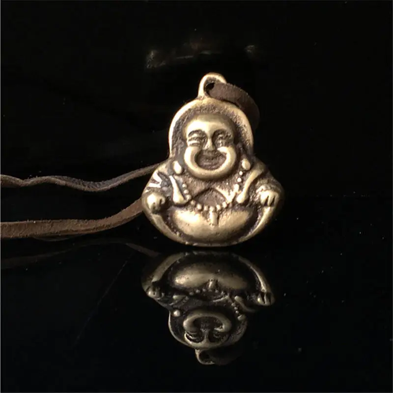 

TBP379 Old Brass Golden Mile Fo Amulet Charm Buddhist Pocket Buddha Smile Buddha