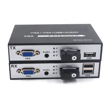 High Quality 1080P VGA Extenders VGA to Fiber Media Converters with KVM USB and Stereo 3.5mm Audio- SC Singlemode 20Km