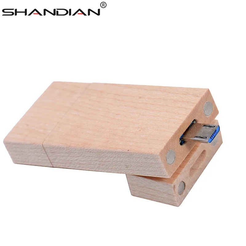 SHANDIAN OTG флеш-диск USB 2,0 деревянный u-диск смарт-флешка подходит для телефона и ПК USB флешка 4 ГБ 32 ГБ 64 Гб карта памяти