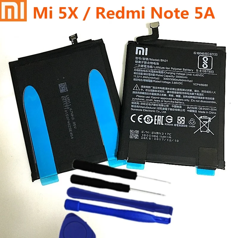 Аккумулятор BN31 3080 мАч с датчиком температуры для Xiao mi A1 mi 5X mi 5X \ Red mi Note 5A 5A pro