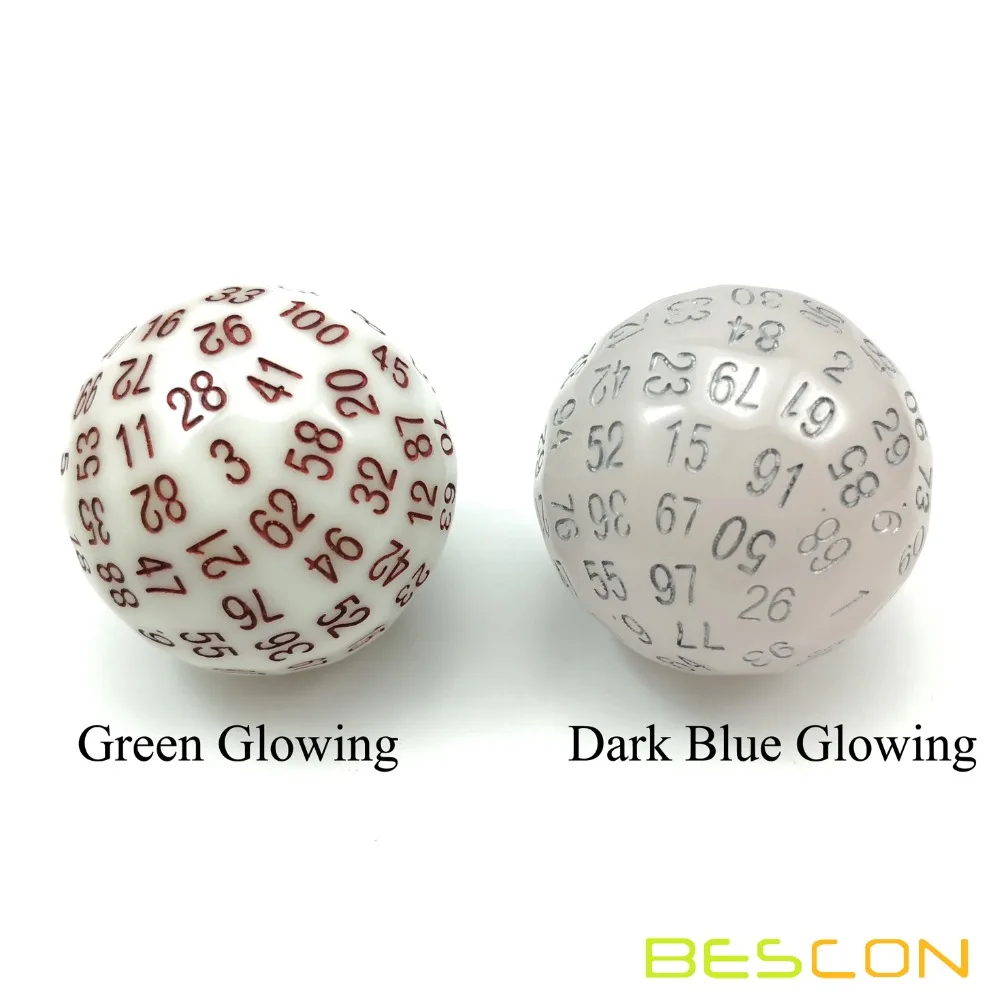 Bescon Super Jade Glow in Dark Polyhedral Dice 100 Sides, Luminous D100 die, 100 Sided Cube, Glowing D100 Game Dice 4