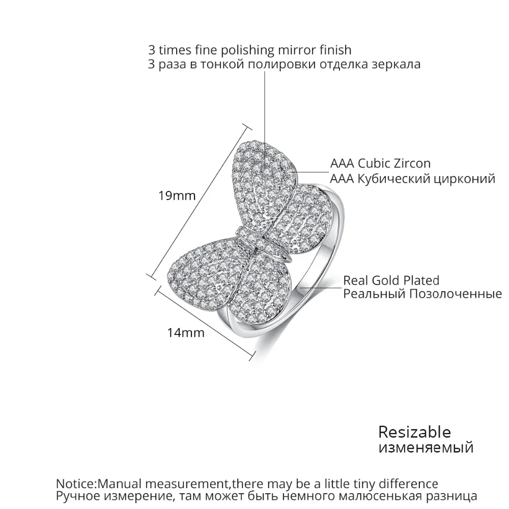 LUOTEEMI кольцо с маленькой бабочкой для женщин, вечерние, для свиданий, Роскошные CZ изысканные, регулируемые, милые, женские, Anillos Mujer, рождественский подарок