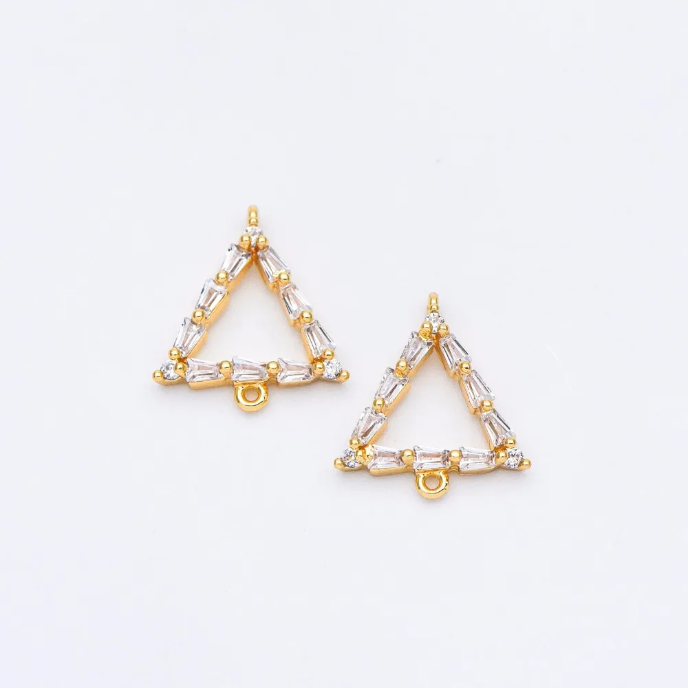 

4 шт, золотые треугольные разъемы с покрытием из фианита, 12 мм, латунь с покрытием из настоящего золота, бриллиантовые Подвески (искусственные)