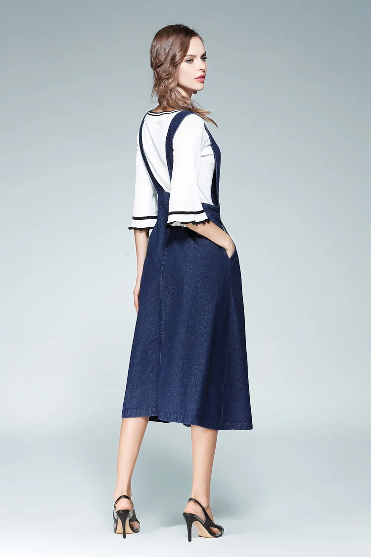 Осенний женский модный однотонный приталенный белый вязаный свитер с вырезом лодочкой+ джинсовое платье комплект из 2 предметов Conjunto Feminino