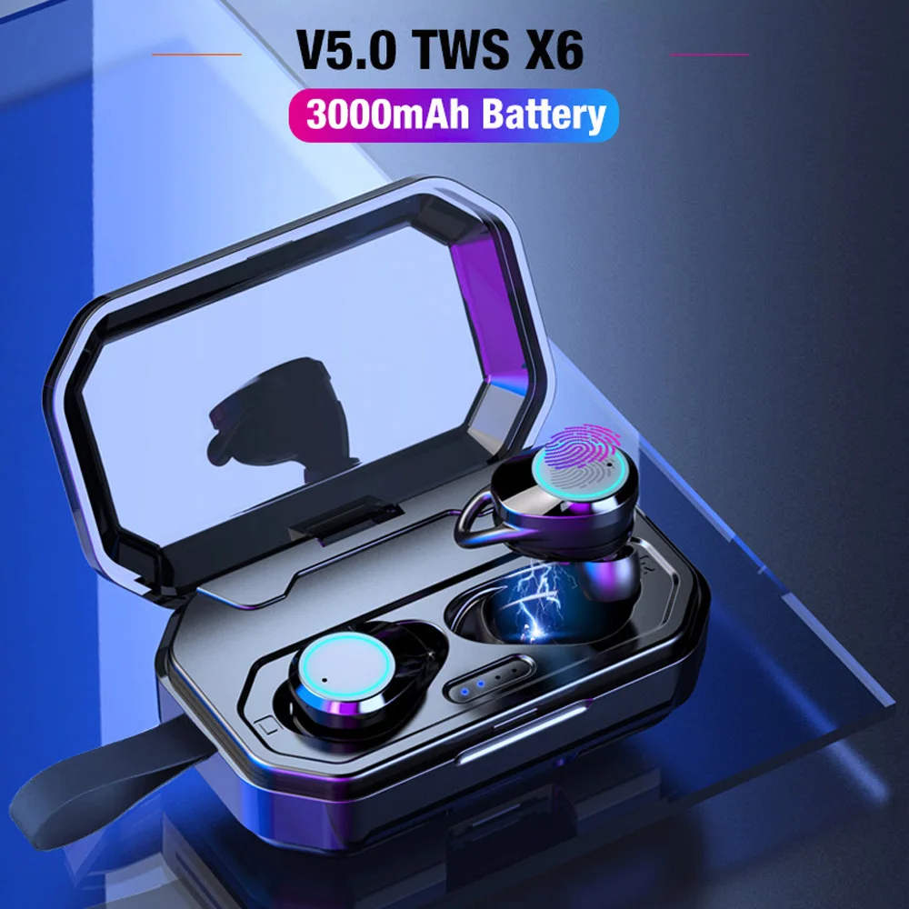 

TWS Bluetooth 5.0 Earphones X6 Touch Control IPX6 Waterproof Wireless Sports Earbuds with 3000mAh Charge Box