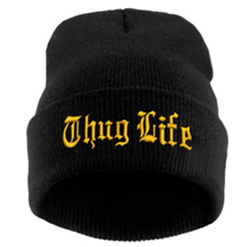 THUG LIFE черная шапочка с буквенным принтом унисекс модные хип-хоп мужские шапки вязаные шапки для женщин Skullies Gorros Bonnets - Цвет: Black Gold