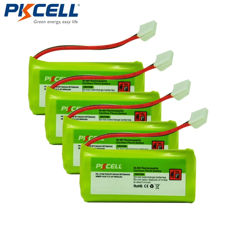 4pcs AAA*2 2.4V 800mAh PKCELL NiMH Cordless Phone Batteries for VTech