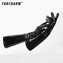 Зимние женские модные перчатки из овечьей кожи, Женские варежки из натуральной кожи, женские длинные стильные локоть перчатки