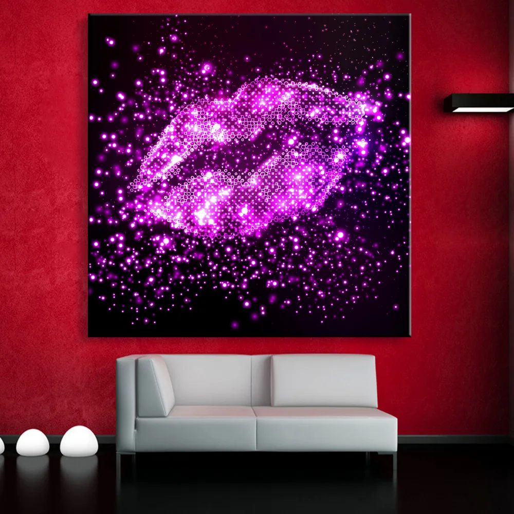 Free Shipping Stretched Canvas Prints Lip Print LED Flashing Optical