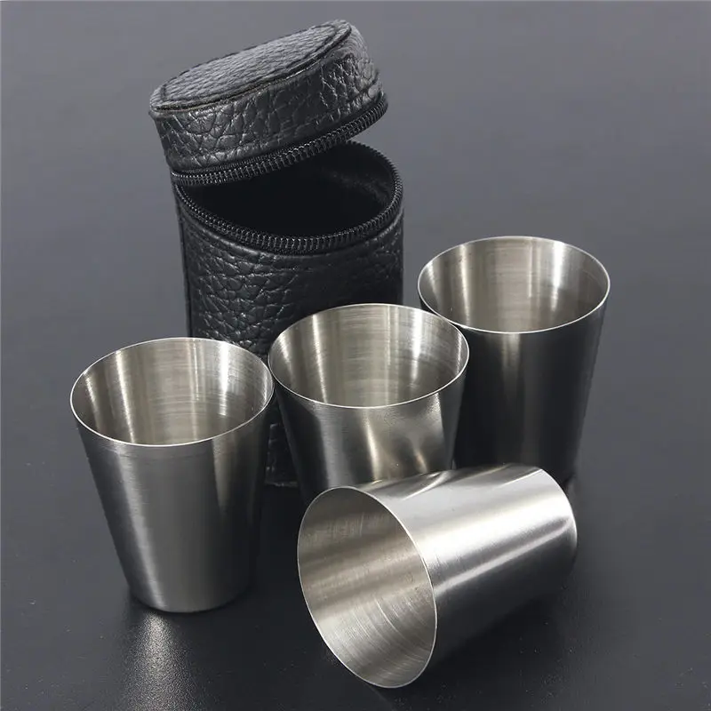 Stainless Steel Mini Travel Camping Whisky Wine Flask Kit Tumbler Cups 30ml 1oz 