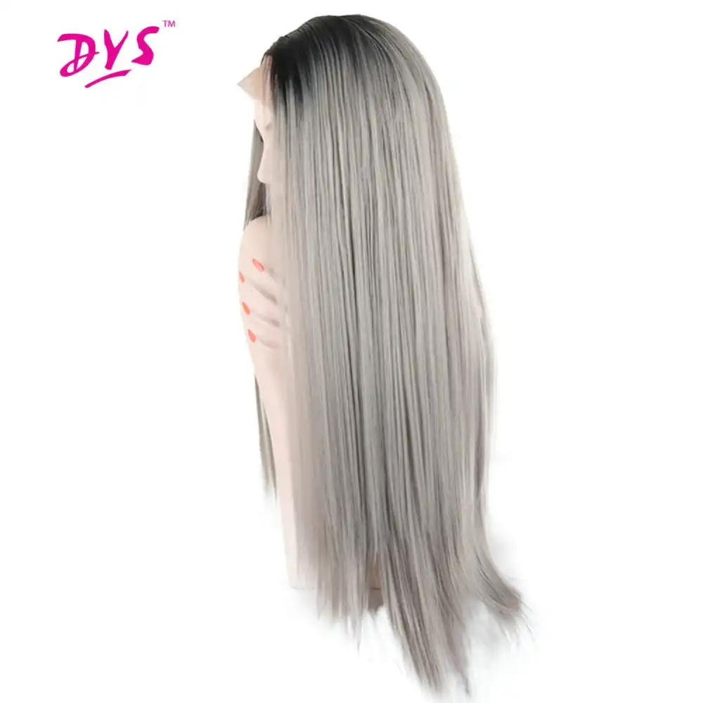 Deyngs 18 30inch Long Straight Lace Front Wig Ombre Grey Color