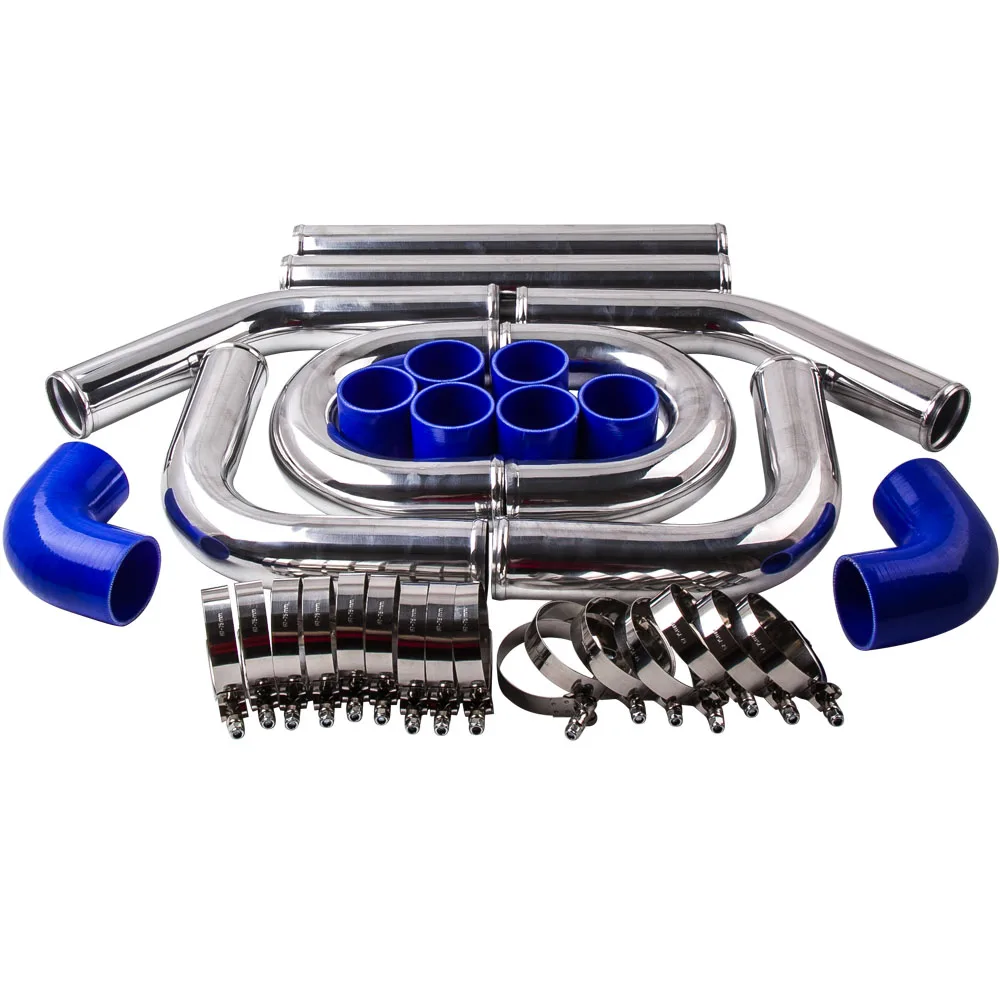

2.5" 64mm aluminum universal Intercooler Turbo pipe Blue silicone hose length: 18'' Silicone Couplers 64mm