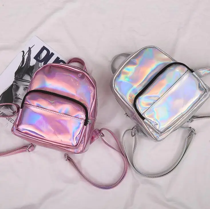 2019 جديد المرأة الهولوغرام الليزر daypacks الإناث الفضة بو الجلود المجسم أكياس كبيرة فتاة حقيبة مدرسية