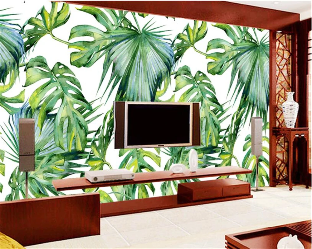 

beibehang Custom mural fresh green banana leaf painting background wall wallpaper for walls 3 d papier peint photo wallpaper