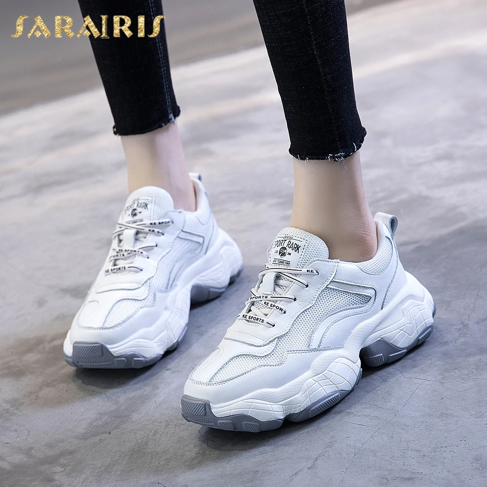 

Sarairis Fashion New Arrivals Cow Leather Summer Sneakers Woman Shoes Lace Up Flat Platform INS Hot Shoes Woman Vulcanize 2019